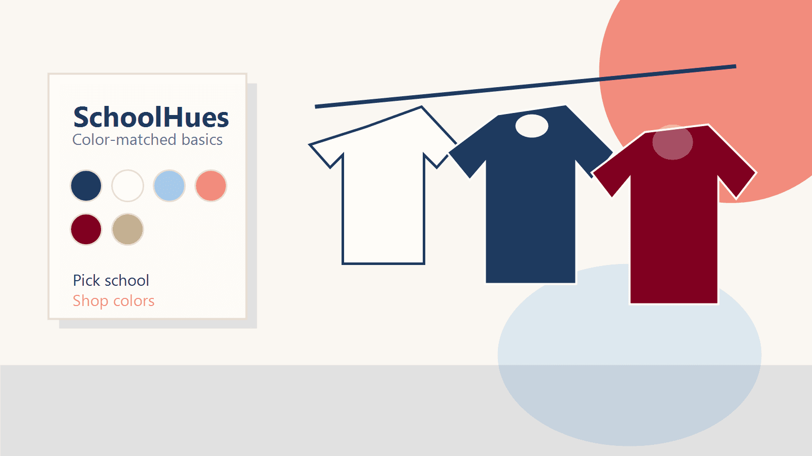 SchoolHues color-matched kids basics arranged by uniform color